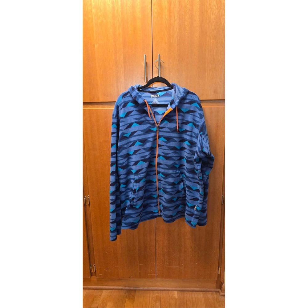 Duluth Trading Co Fleece Hoodie Mens 2XL Blue Geometric Full Zip Relaxed Fit